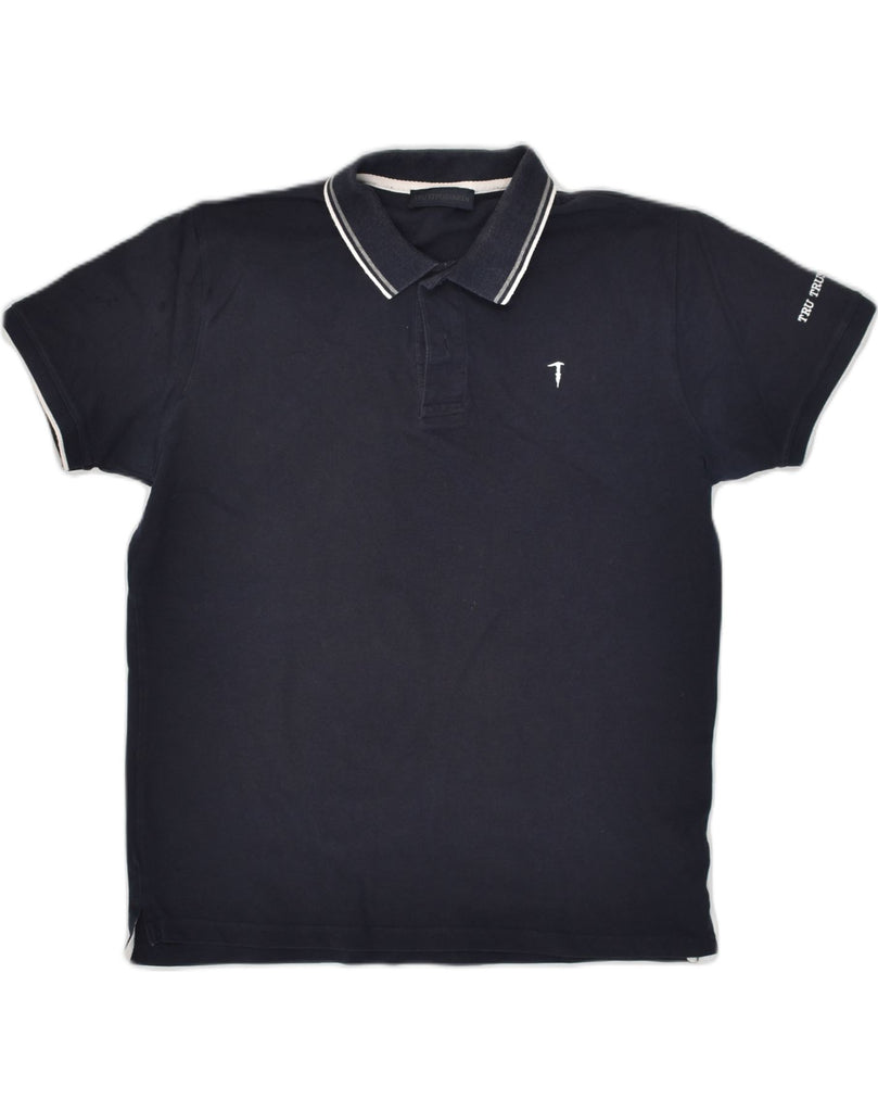 TRUSSARDI Mens Polo Shirt Large Navy Blue Cotton | Vintage Trussardi | Thrift | Second-Hand Trussardi | Used Clothing | Messina Hembry 