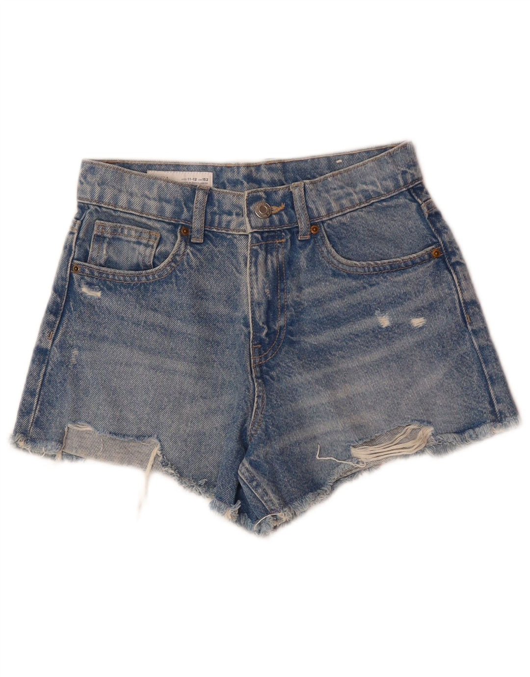 Zara Girls Distressed Denim Shorts 11-12 Years W26  Blue Cotton