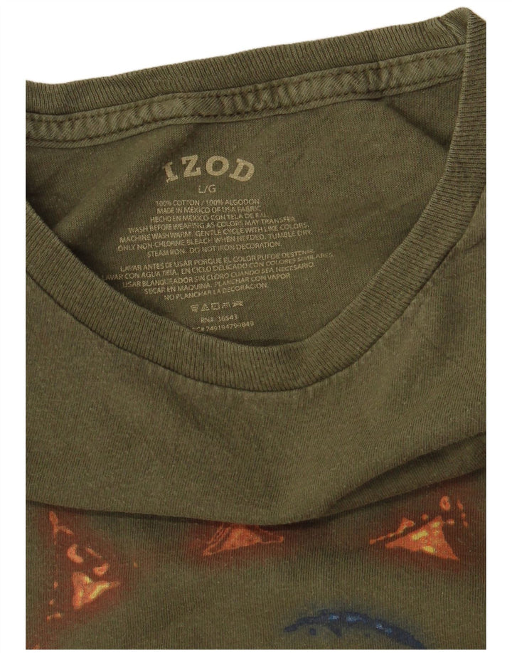 Izod Mens Graphic T-Shirt Top Large Khaki Cotton