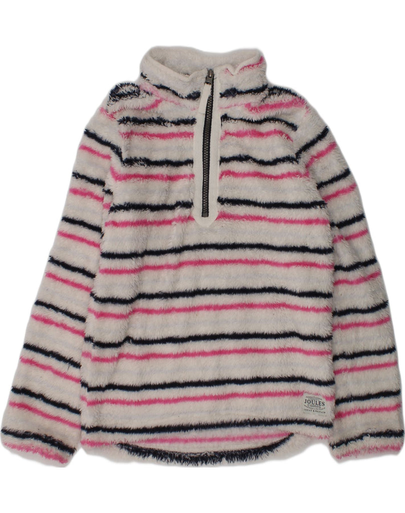 JOULES Girls Zip Neck Fleece Jumper 6-7 Years Pink Striped Polyester | Vintage Joules | Thrift | Second-Hand Joules | Used Clothing | Messina Hembry 