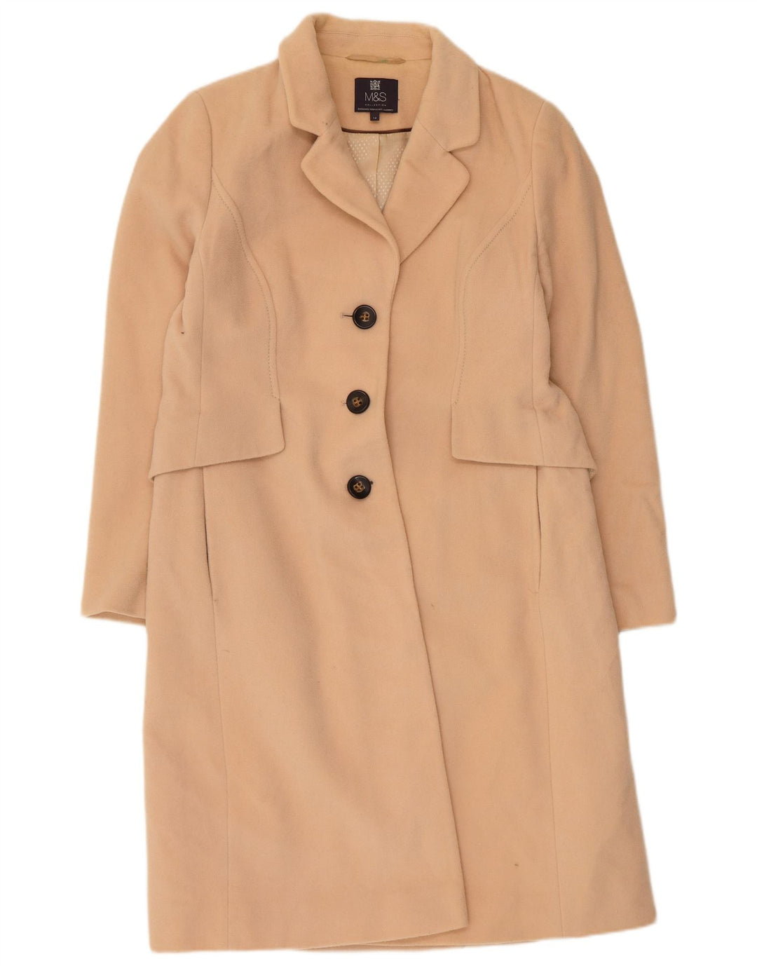 Marks & Spencer Womens Overcoat UK 14 Medium Beige Wool