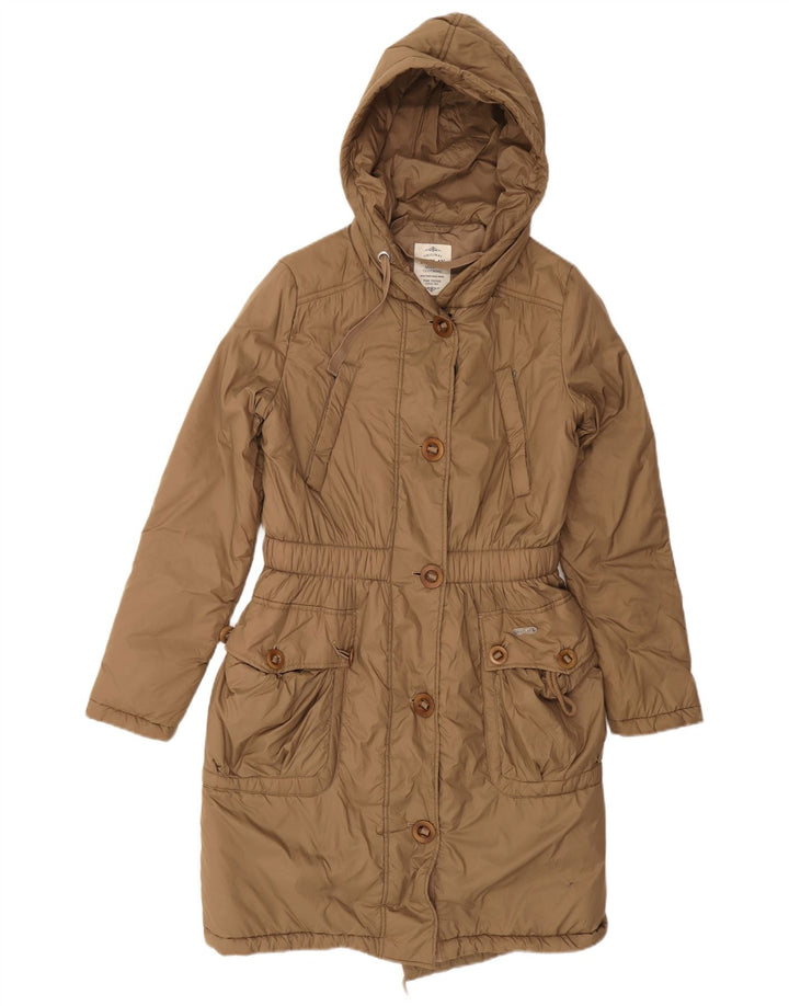 Replay Womens Oversized Hooded Parka Jacket UK 10 Small Brown Polyamide