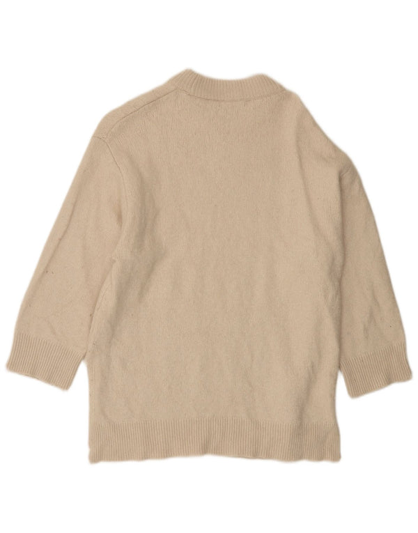 Zara Womens 3/4 Sleeve Oversized Boat Neck Jumper Sweater UK 10 Small Beige