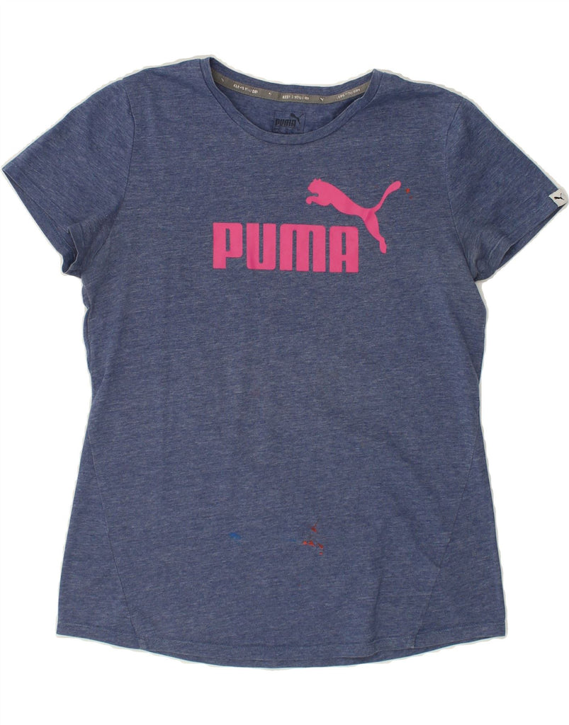 PUMA Womens Graphic T-Shirt Top UK 14 Large  Navy Blue Cotton | Vintage Puma | Thrift | Second-Hand Puma | Used Clothing | Messina Hembry 