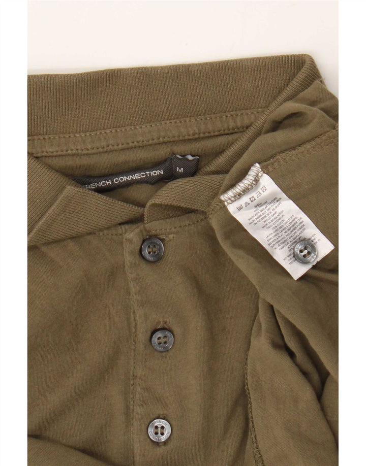 French Connection Mens Long Sleeve Regular Fit Polo Shirt Medium Khaki