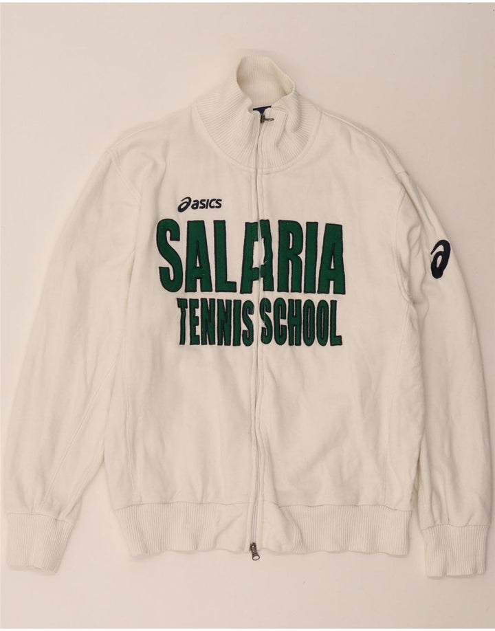 ASICS Mens Graphic Tracksuit Top Jacket XL White Cotton