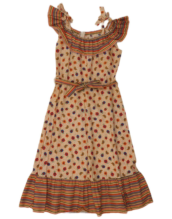 VINTAGE Womens Sleeveless A-Line Dress EU 36 Small Beige Paisley Cotton