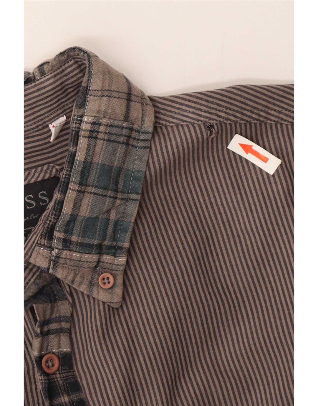 Gas Mens Shirt UK 36 Small Brown Striped Cotton
