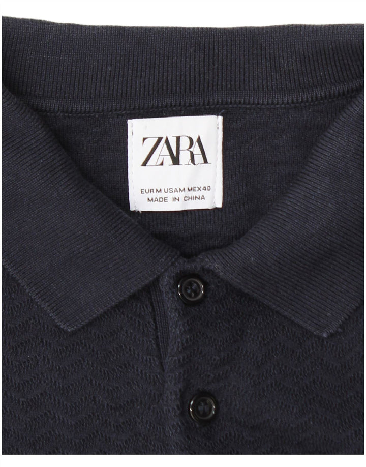 Zara Mens Polo Neck Jumper Sweater Medium Navy Blue