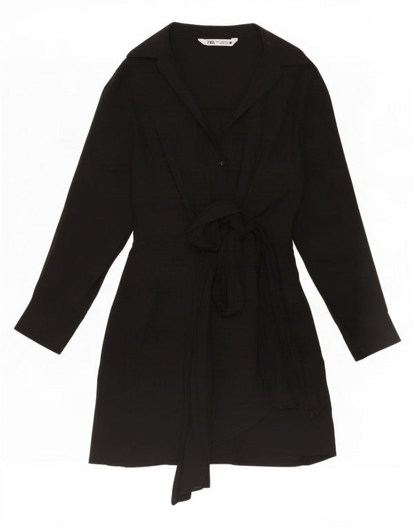 Zara Womens Loose Fit Tiered Dress UK 6 XS Black Viscose