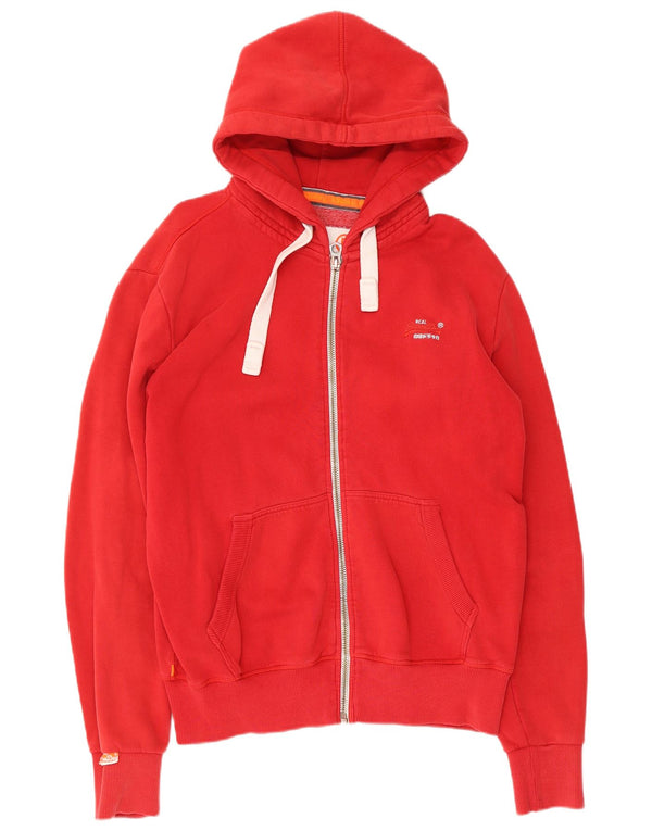 Superdry Mens Zip Hoodie Sweater Large Red Cotton