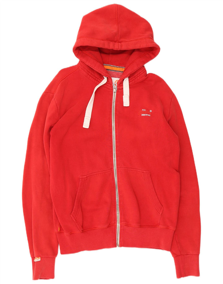 Superdry Mens Zip Hoodie Sweater Large Red Cotton