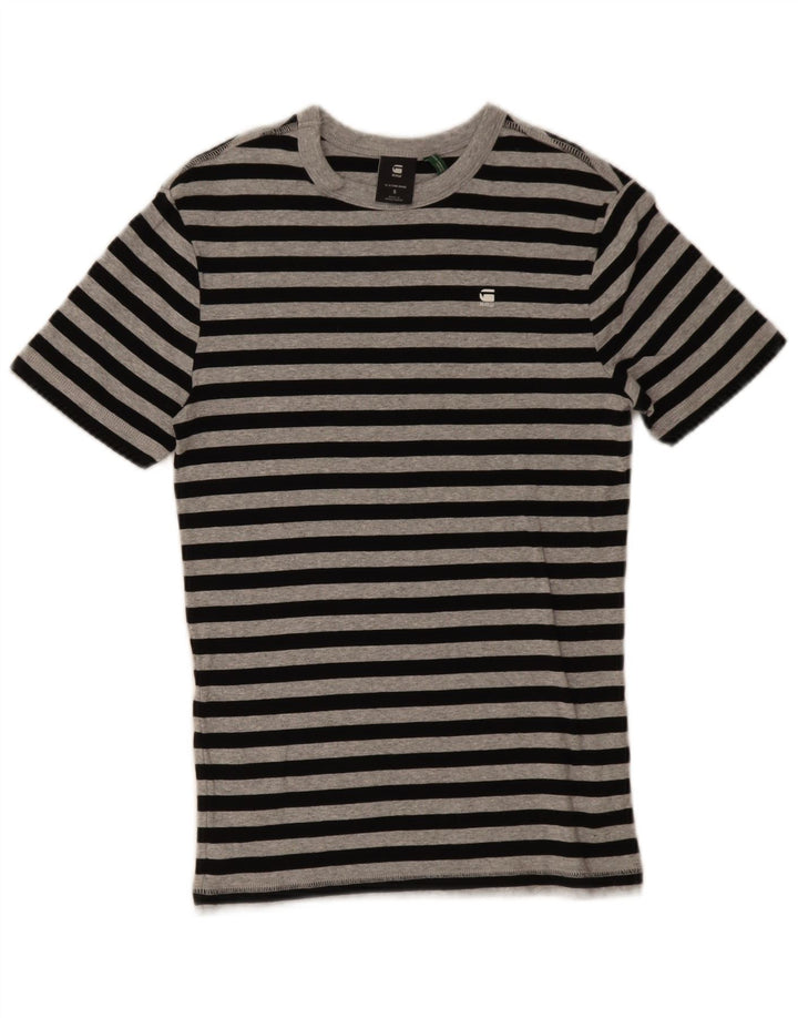 G-STAR Mens T-Shirt Top Small Black Striped Cotton