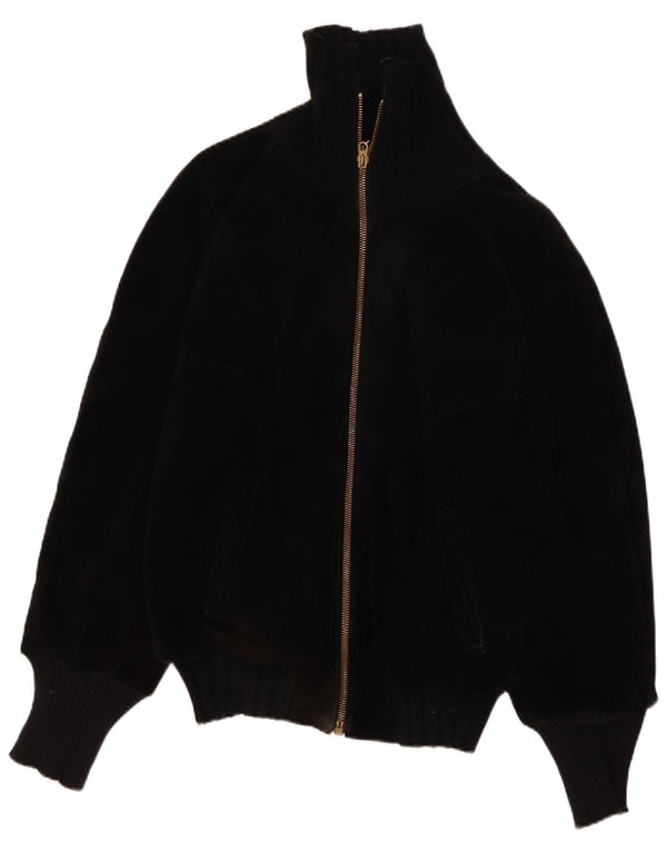 Vintage Mens Sherpa Leather Jacket IT 44 XS Black Retro