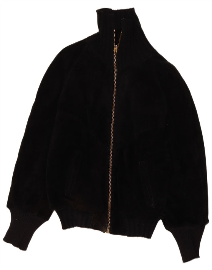 Vintage Mens Sherpa Leather Jacket IT 44 XS Black Retro
