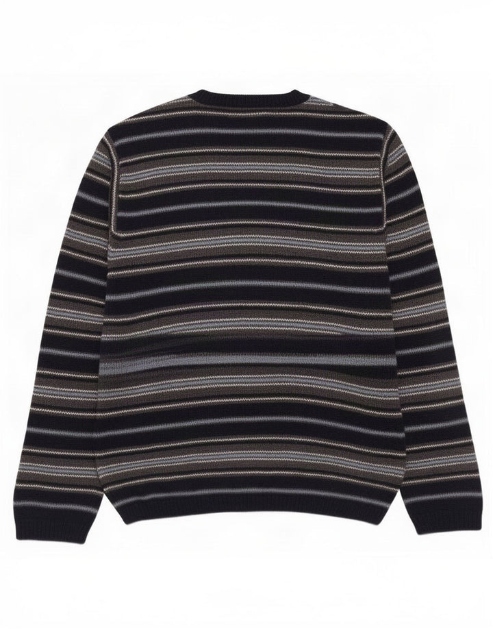 Nautica Mens Crew Neck Jumper Sweater Medium Navy Blue Striped Cotton