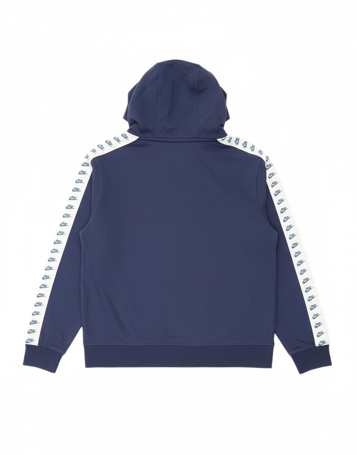 NIKE Mens Graphic Hoodie Jumper Medium Navy Blue Colourblock Cotton