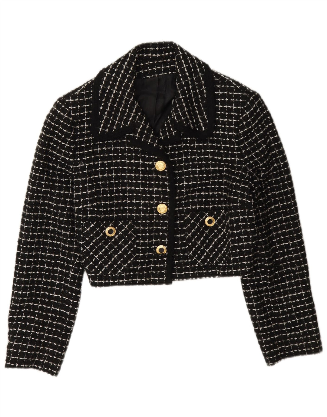 Vintage Womens 3 Button Crop Blazer Jacket IT 42 Medium Black Check