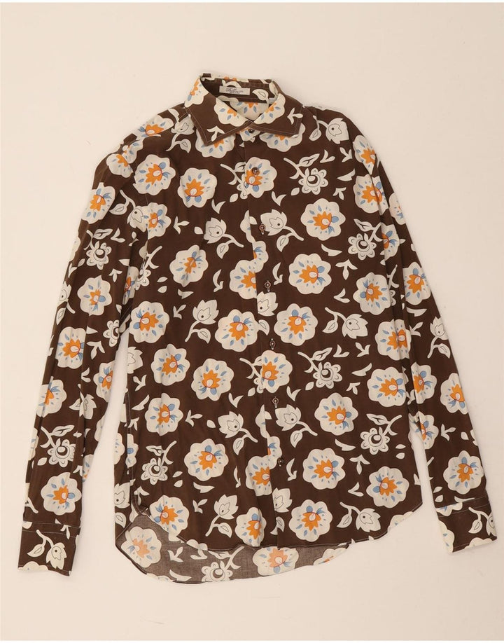 Bellini Mens Shirt Suze 39 15 1/2 Medium Brown Floral