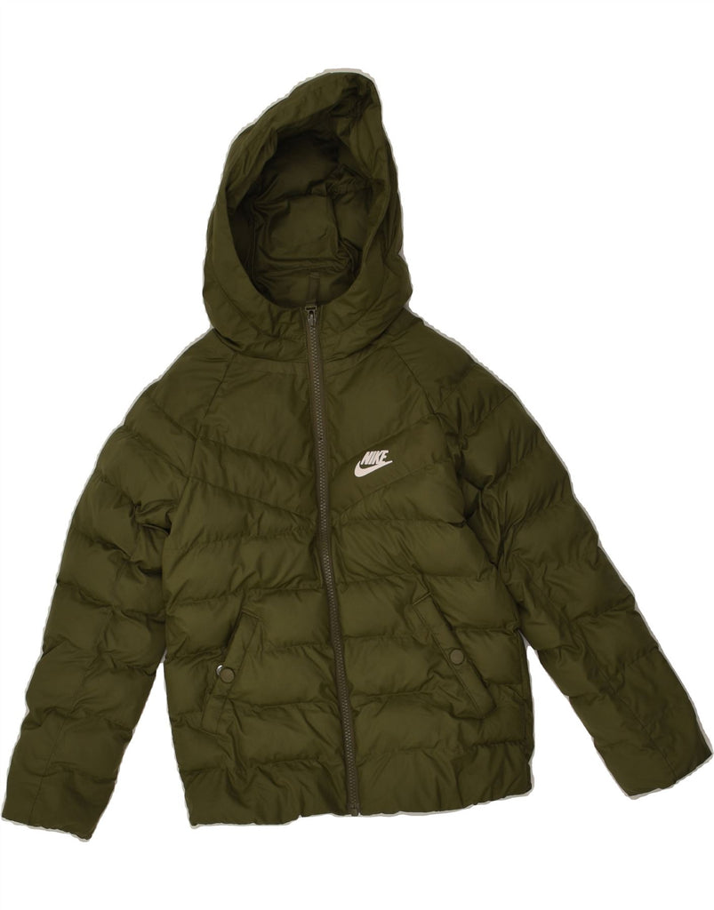NIKE Boys Hooded Padded Jacket 7-8 Years XS  Khaki Polyester | Vintage Nike | Thrift | Second-Hand Nike | Used Clothing | Messina Hembry 