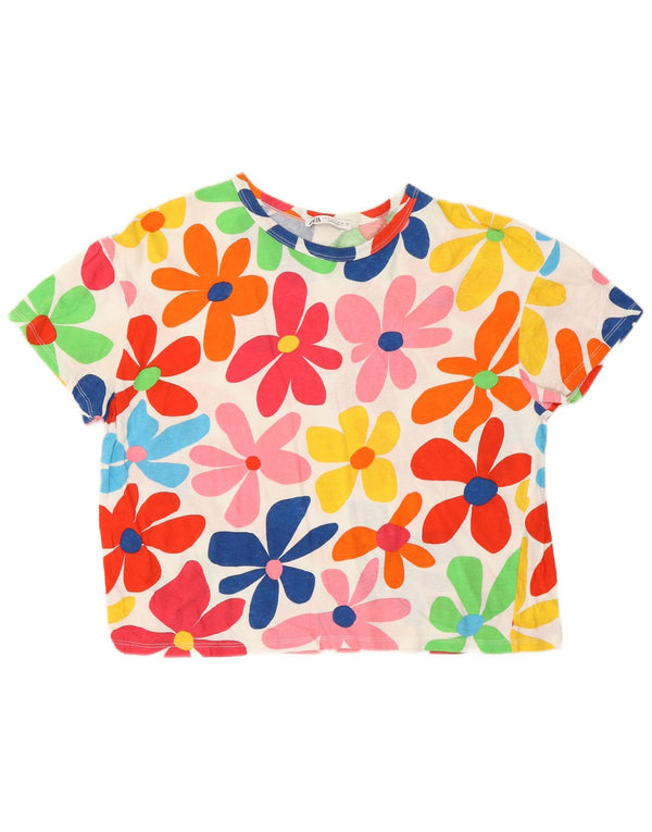 Zara Womens Crop Oversized T-Shirt Top UK 10 Small Multicoloured Floral