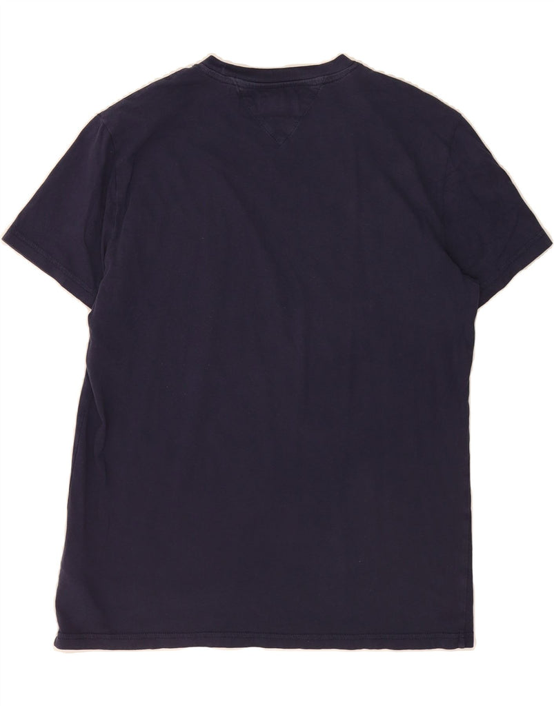 TOMMY HILFIGER Mens Graphic T-Shirt Top Large Navy Blue Colourblock Cotton Vintage Tommy Hilfiger and Second-Hand Tommy Hilfiger from Messina Hembry 