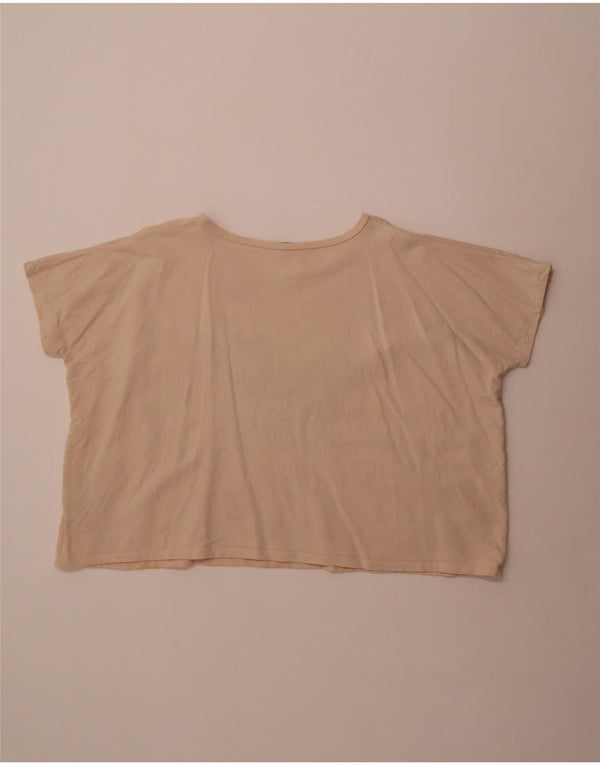 French Connection Womens Crop Graphic T-Shirt Top UK 14 Medium Beige Cotton