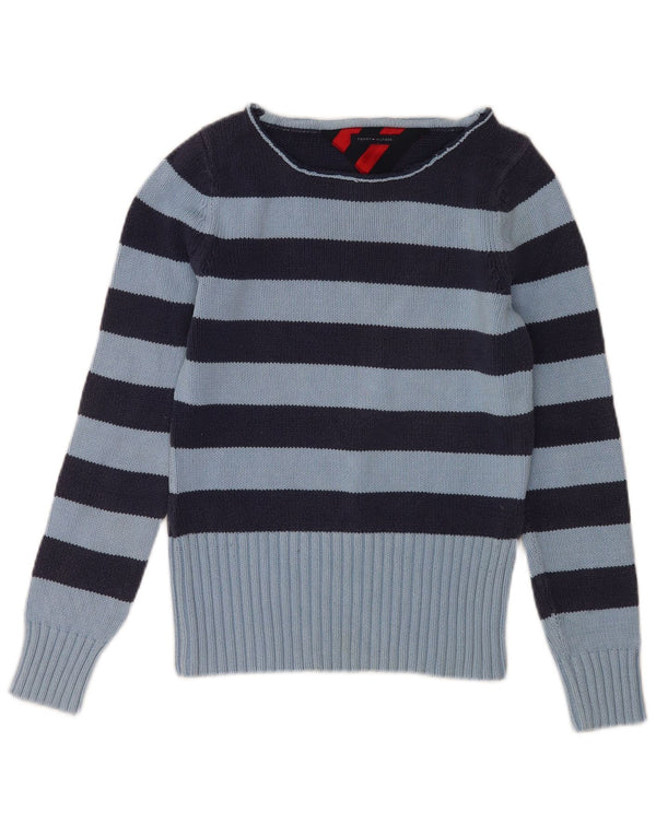 TOMMY HILFIGER Womens Boat Neck Jumper Sweater UK 10 Small Blue Striped