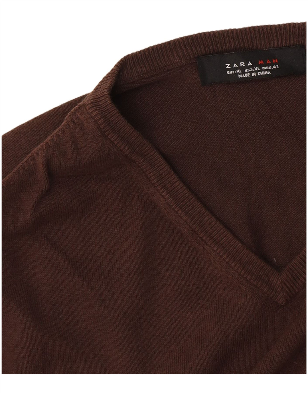 Zara Mens V-Neck Jumper Sweater XL Brown
