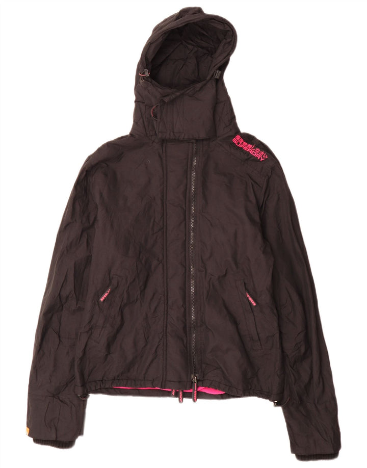 Superdry Womens Hooded Windbreaker Jacket UK 16 Large Black Nylon