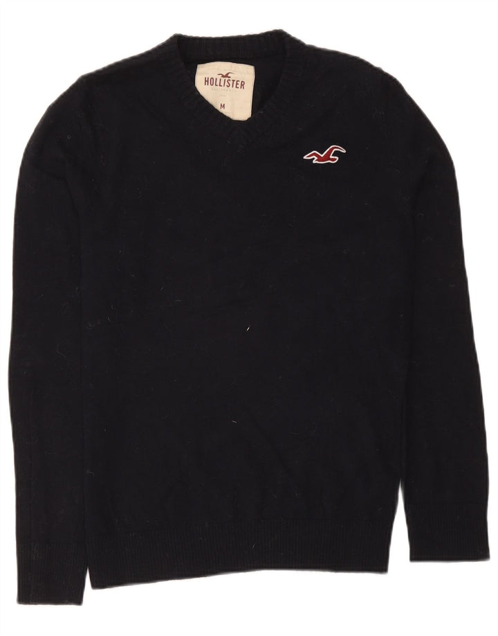 Hollister Mens V-Neck Jumper Sweater Medium Navy Blue Cotton