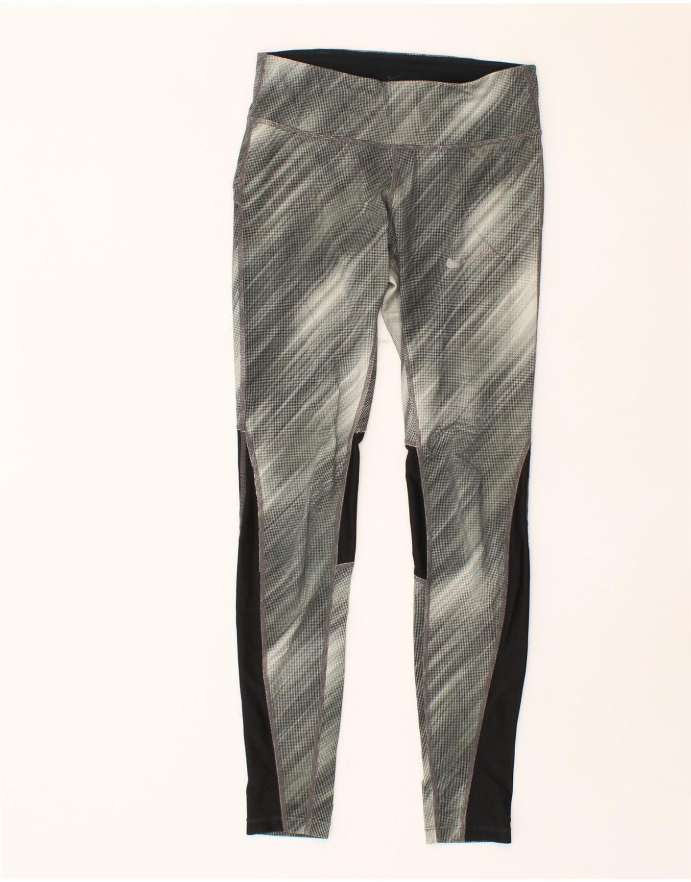 NIKE Womens Leggings UK 12 Medium Grey Colourblock Vintage Second Hand Clothing Online Messina Hembry