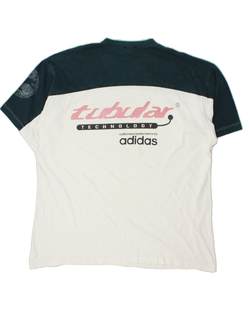 ADIDAS Mens Graphic T-Shirt Top UK 46/48 XL White Colourblock Cotton | Vintage Adidas | Thrift | Second-Hand Adidas | Used Clothing | Messina Hembry 