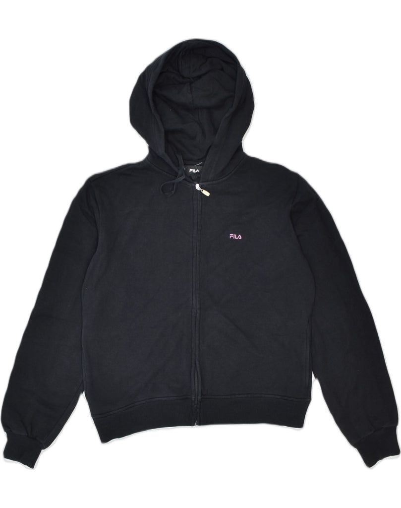 FILA Womens Zip Hoodie Sweater UK 12 Medium Black Cotton | Vintage Fila | Thrift | Second-Hand Fila | Used Clothing | Messina Hembry 