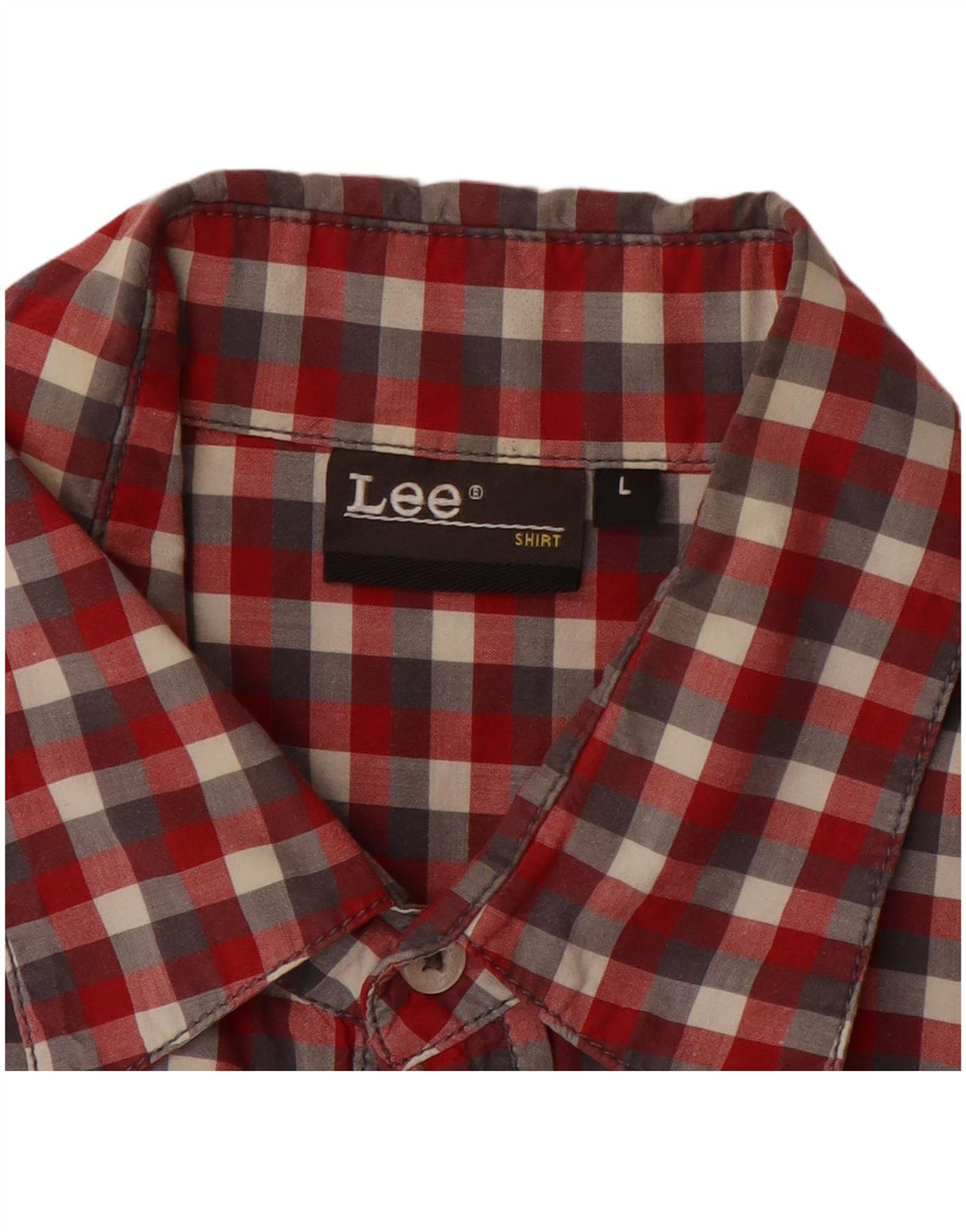 LEE Mens Short Sleeve Shirt Large Burgundy Check Cotton