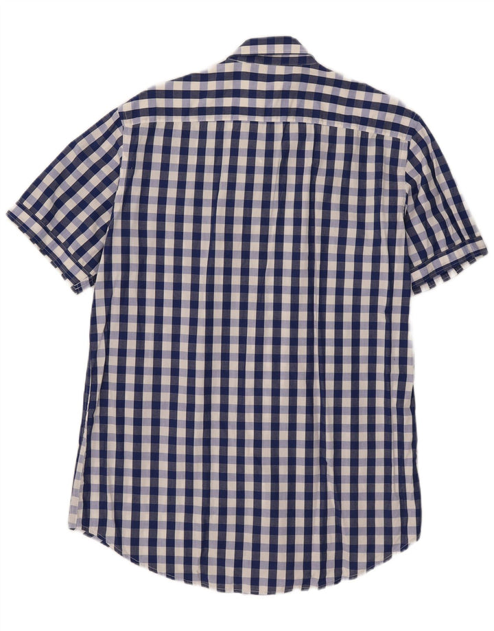 Carrera Mens Short Sleeve Shirt Large Blue Gingham Cotton