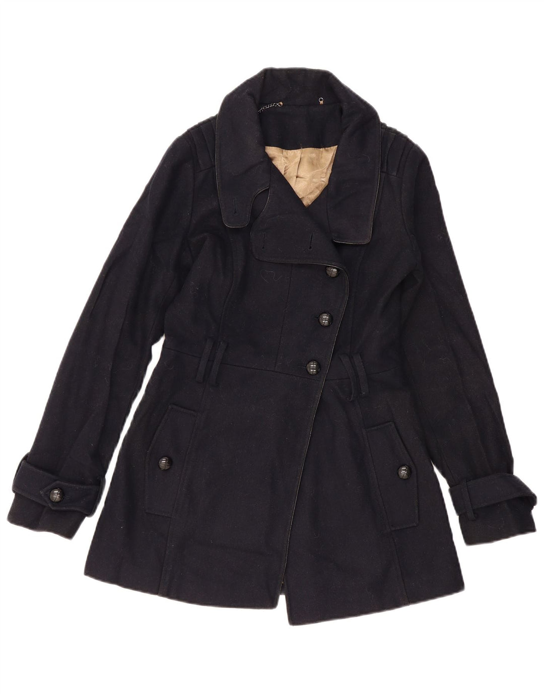 TOPSHOP Womens Pea Coat UK 6 XS Navy Blue Wool