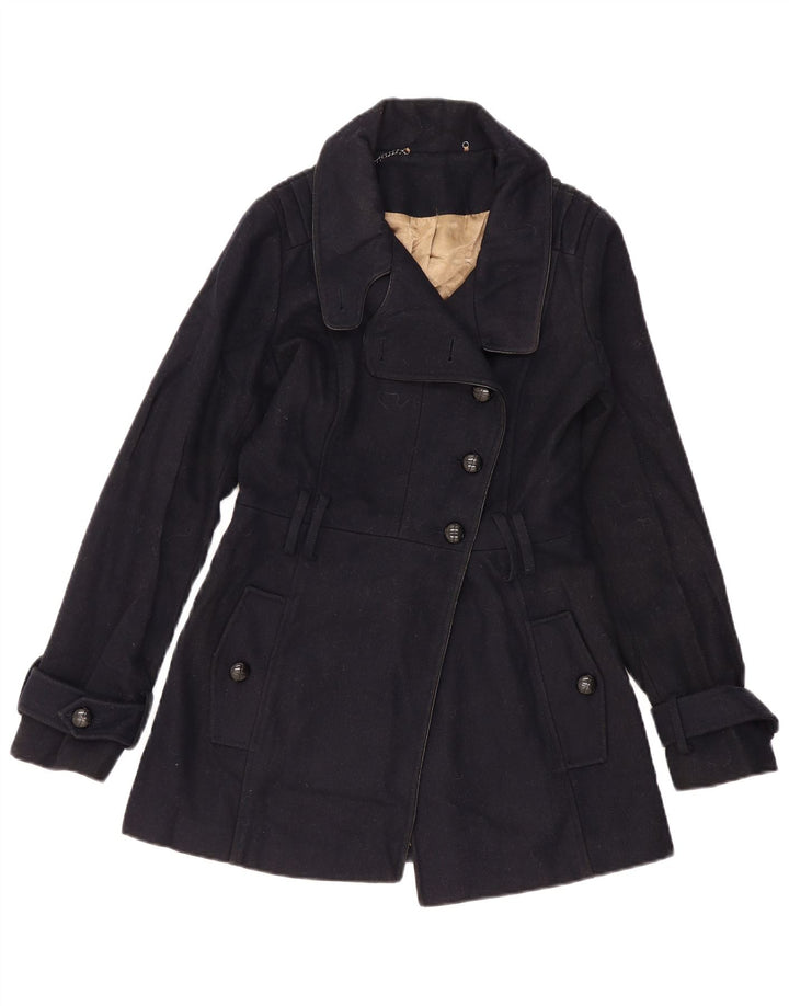 TOPSHOP Womens Pea Coat UK 6 XS Navy Blue Wool