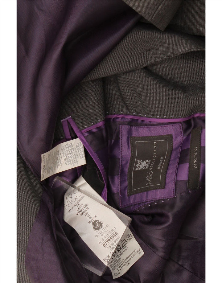 Marks & Spencer Mens Tailored Fit 2 Button Blazer Jacket IT 52 XL Grey Wool