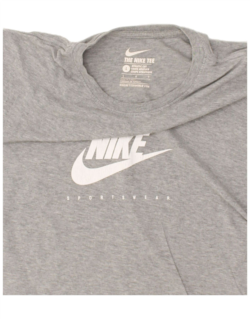 NIKE Womens Graphic T-Shirt Top UK 16 Large Grey Striped Cotton | Vintage Nike | Thrift | Second-Hand Nike | Used Clothing | Messina Hembry 