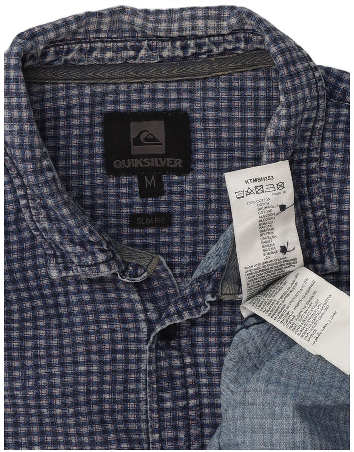 Quiksilver Mens Slim Fit Shirt Medium Navy Blue Check Cotton