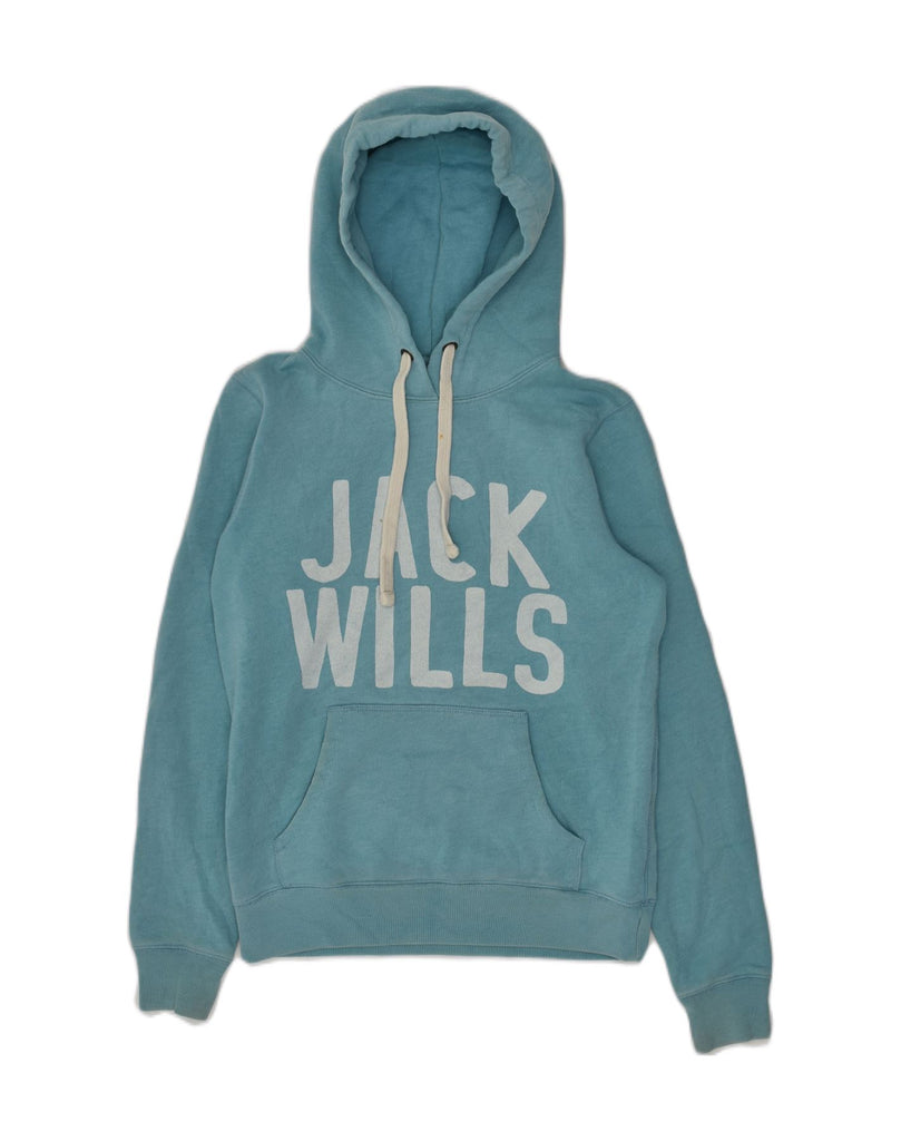 JACK WILLS Womens Graphic Hoodie Jumper UK 8  Small Turquoise Cotton | Vintage Jack Wills | Thrift | Second-Hand Jack Wills | Used Clothing | Messina Hembry 