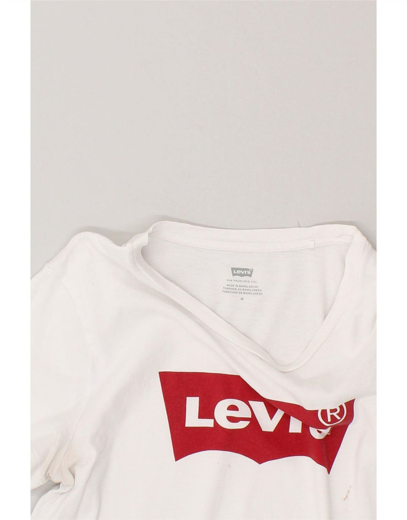 LEVI'S Womens Graphic T-Shirt Top UK 12 Medium White Cotton Vintage Levi's and Second-Hand Levi's from Messina Hembry 