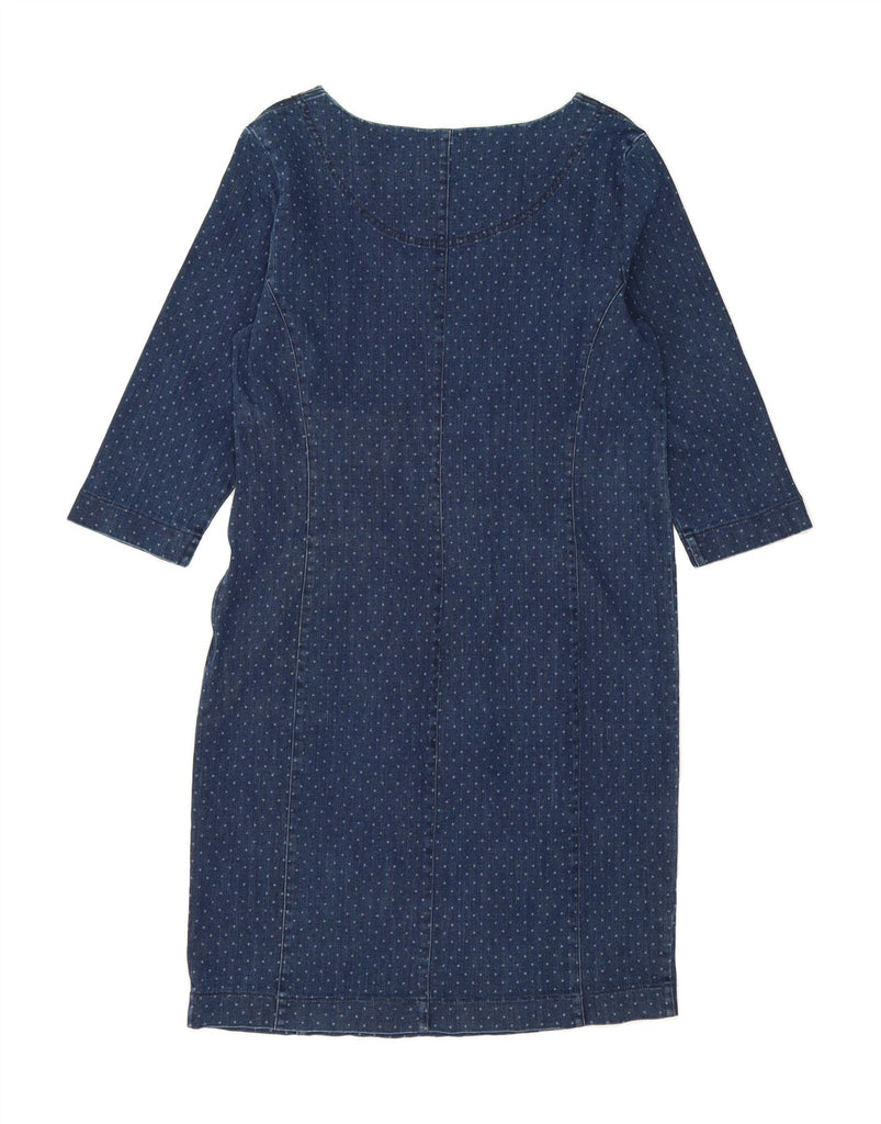 LAURA ASHLEY Womens 3/4 Sleeve Denim Dress UK 14 Large  Navy Blue Spotted Vintage Laura Ashley and Second-Hand Laura Ashley from Messina Hembry 