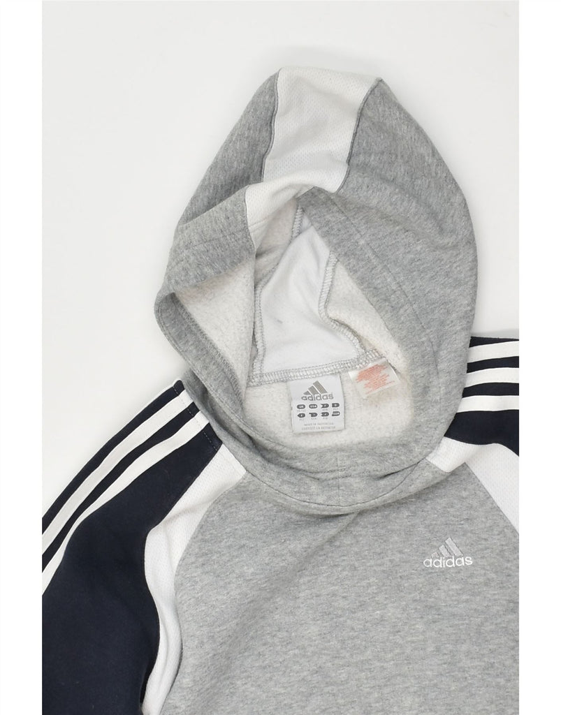 ADIDAS Girls Hoodie Jumper 11-12 Years Grey Colourblock Cotton | Vintage Adidas | Thrift | Second-Hand Adidas | Used Clothing | Messina Hembry 