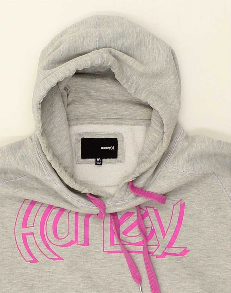 HURLEY Womens Graphic Hoodie Jumper UK 14 Medium Grey Cotton | Vintage Hurley | Thrift | Second-Hand Hurley | Used Clothing | Messina Hembry 