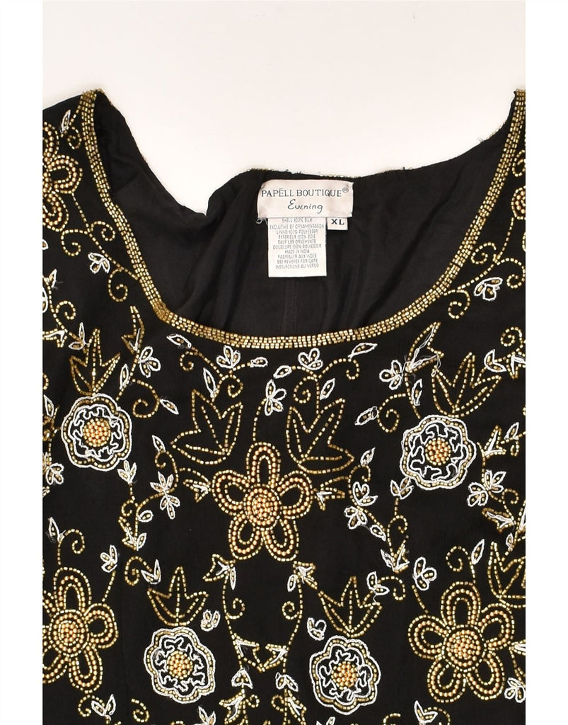 PAPELL BOUTIQUE Womens Blouse Top UK 18 XL Black Silk | Vintage Papell Boutique | Thrift | Second-Hand Papell Boutique | Used Clothing | Messina Hembry 