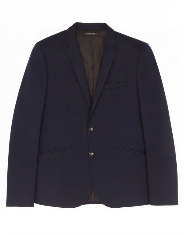 Zara Mens 2 Button Blazer Jacket UK 42 XL Navy Blue Cotton