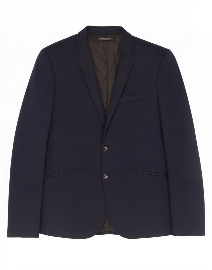 Zara Mens 2 Button Blazer Jacket UK 42 XL Navy Blue Cotton