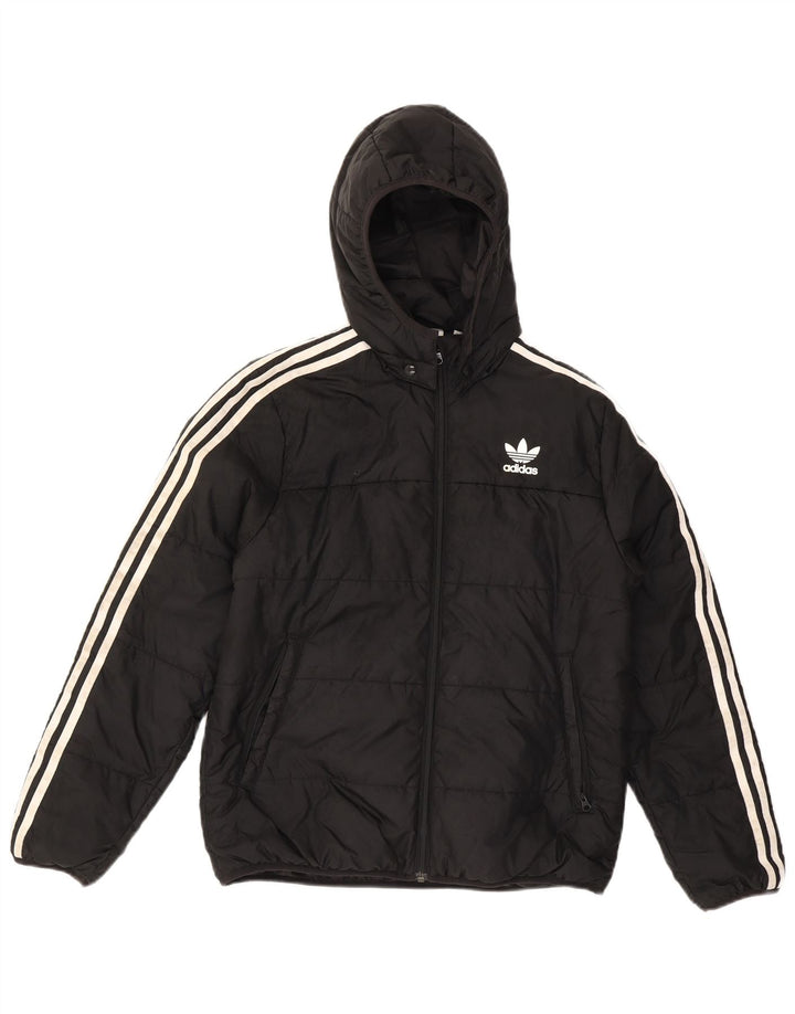 Adidas Boys Hooded Padded Jacket 13-14 Years Black Polyester